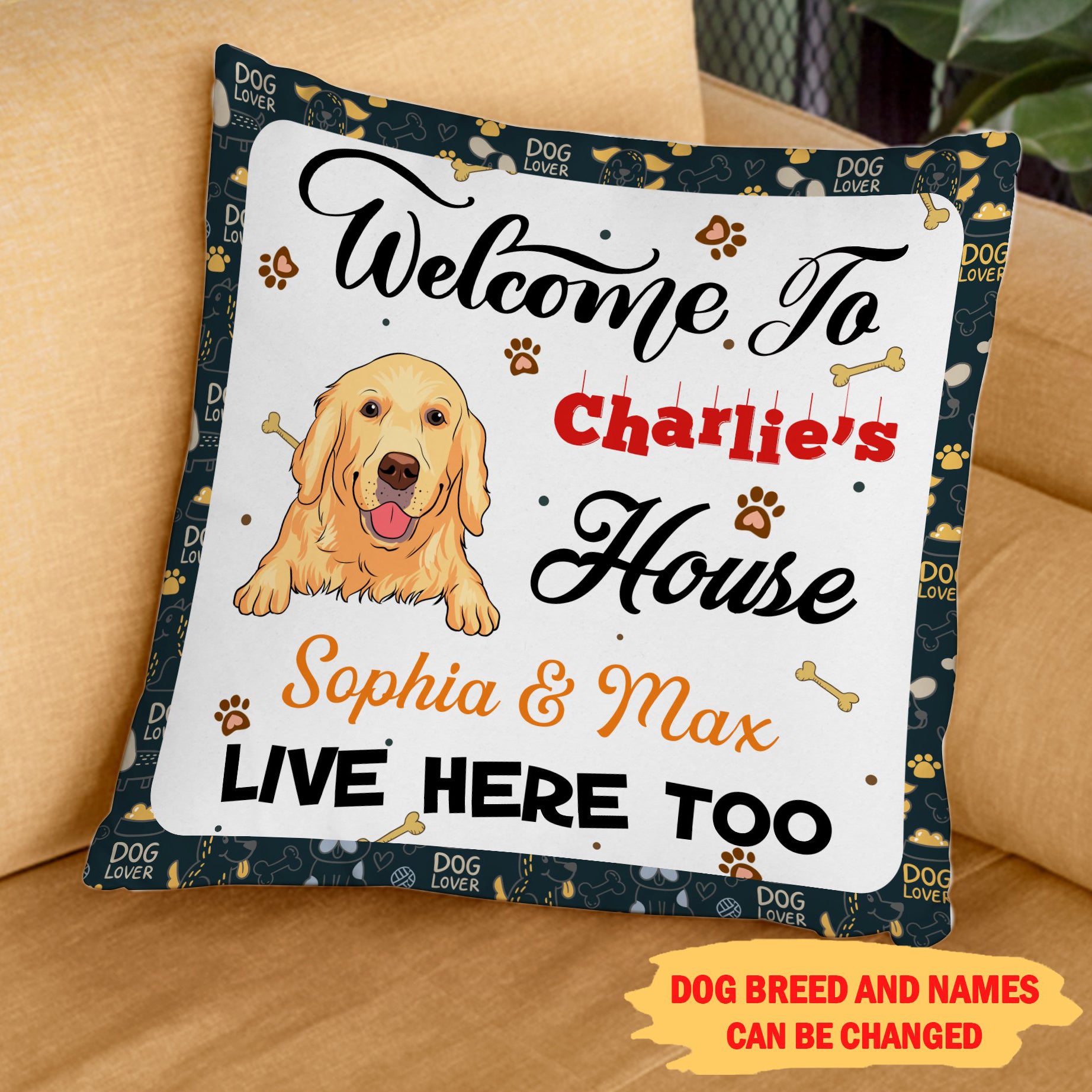 Welcome To My House 1 - Personalized Custom Linen Throw Pillow in 12' x 12' and 18' x 18' Sizes for Pet Lovers