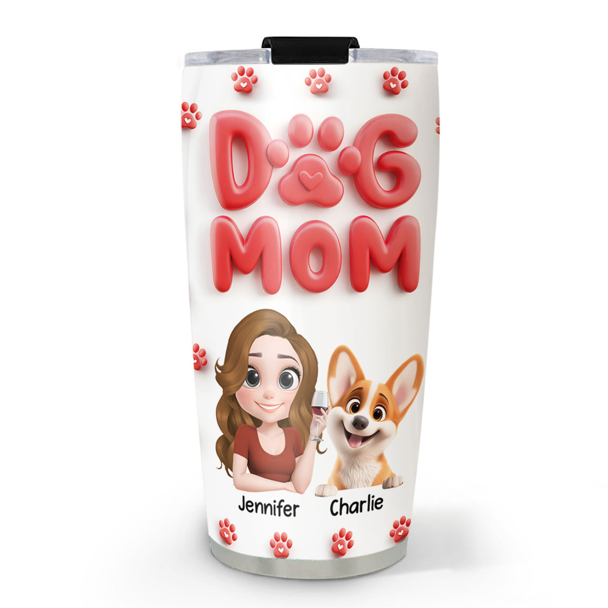 Unique Dog Mom Cartoon Style Personalized Custom Stainless Steel Tumbler
