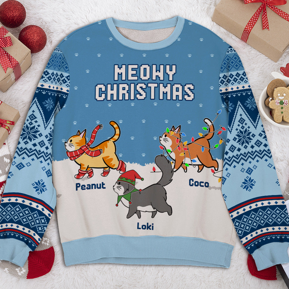 Cat Meowy Christmas - Customizable All-Over-Print Personalized Unisex Sweatshirt for Pet Lovers