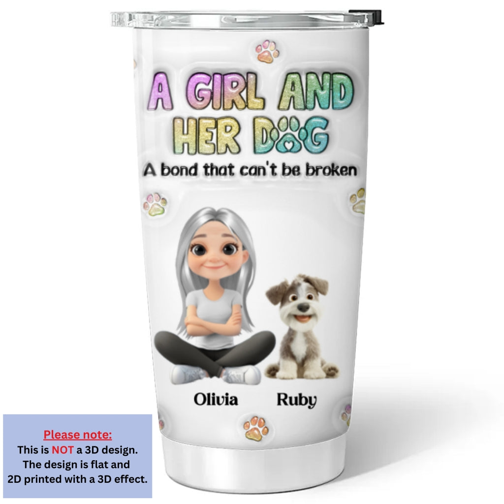 Personalized Custom 3D Inflated Effect Tumbler - A Girl And Her Dog Ver 2 - 20oz High - Quality Stainless Steel Tumbler