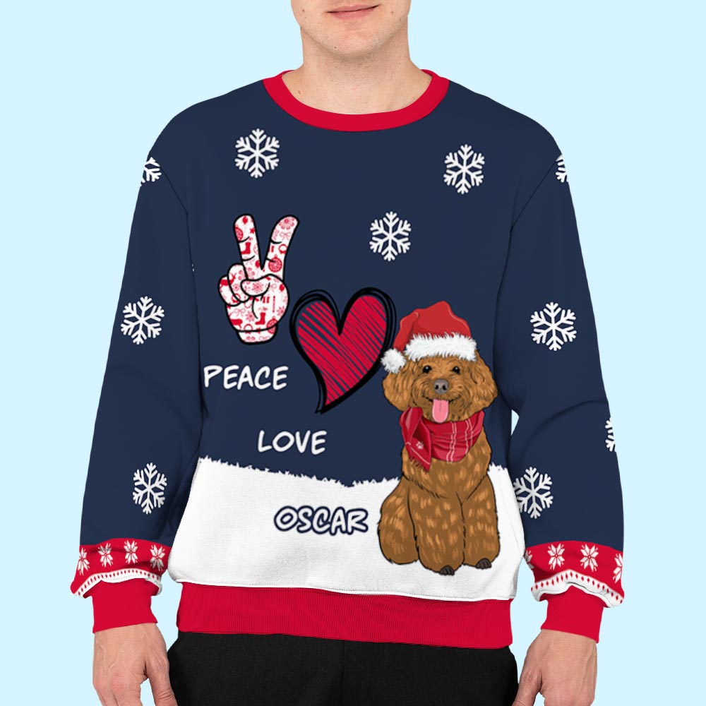 Peace Love Dog - Customizable All-Over-Print Unisex 8.8 oz Polyester Blend Sweatshirt for Pet Lovers