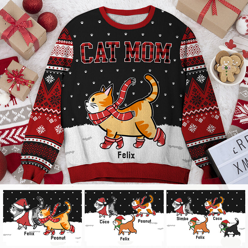Cat Mom Dad Pattern - Personalized Custom All-Over-Print Unisex 8.8 oz Polyester Blend Sweatshirt