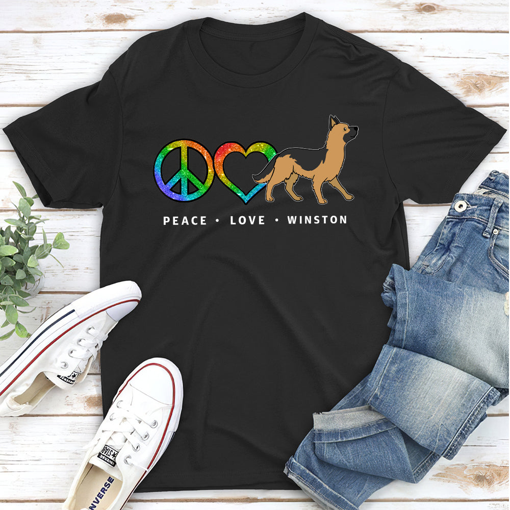 Peace Love Dog Pattern 2 - Personalized Custom Unisex 5.3 oz T-shirt for Pet Lovers