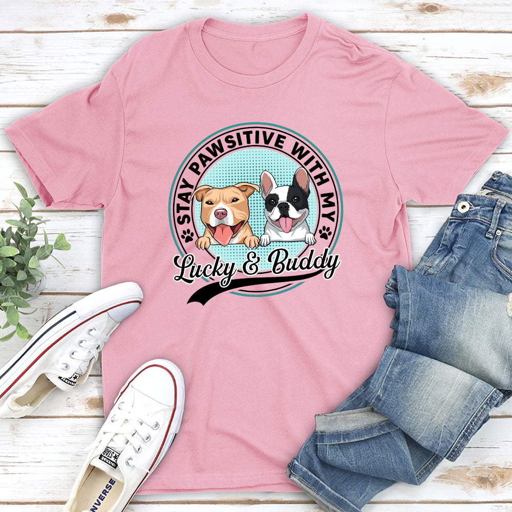 Stay Pawsitive With My Dogs - Personalized Custom Unisex Heavy Cotton Midweight T-shirt
