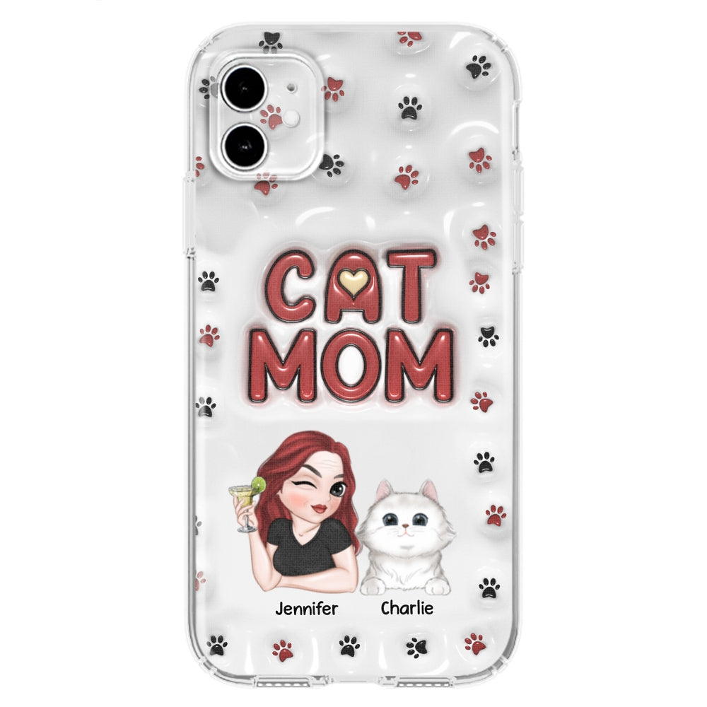 Adorable Cat Mom Personalized 3D Inflated Effect Custom Phone Case for Smartphones