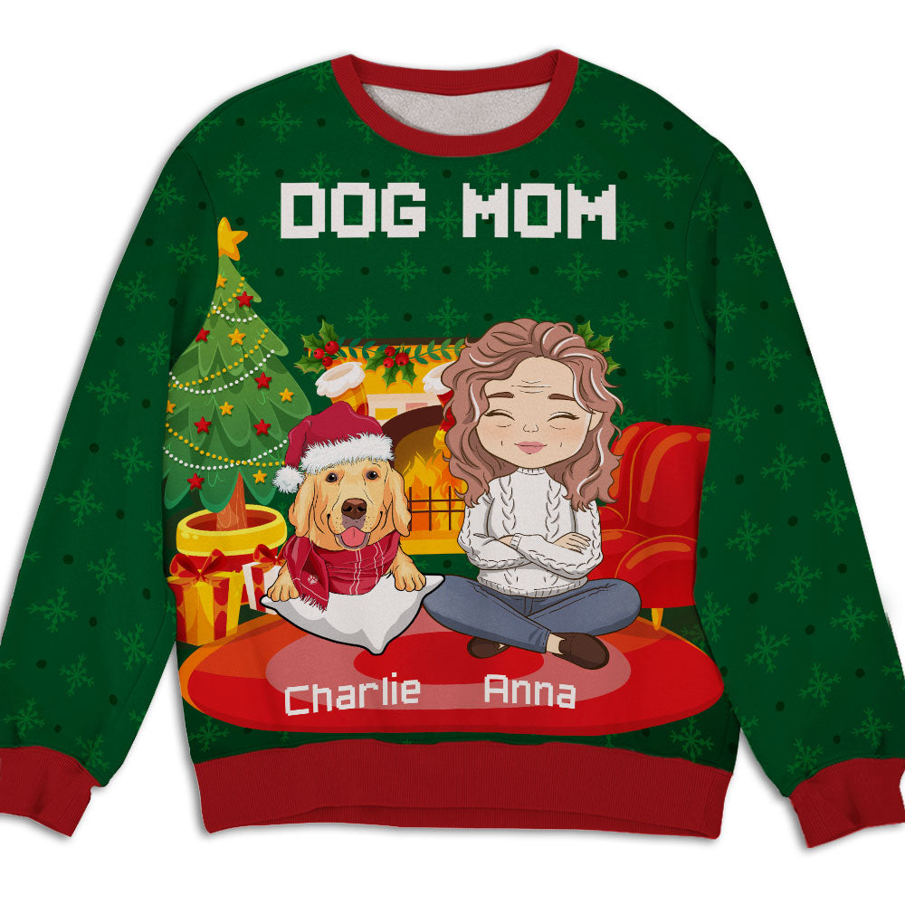 Christmas At Home - Personalized Custom All-Over-Print Unisex 8.8 oz Polyester Blend Sweatshirt for Pet Lovers