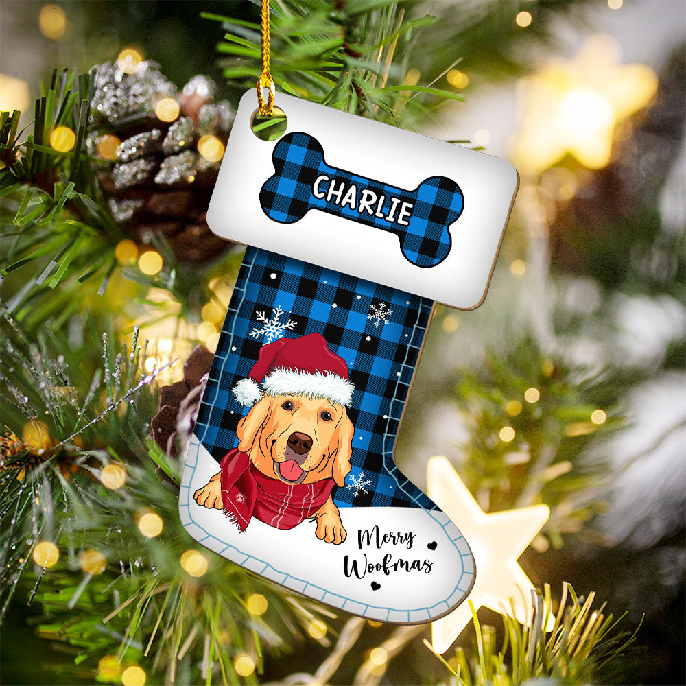 Personalized Custom 1-layered Wood Pet Christmas Stocking Ornament - Capture Memories