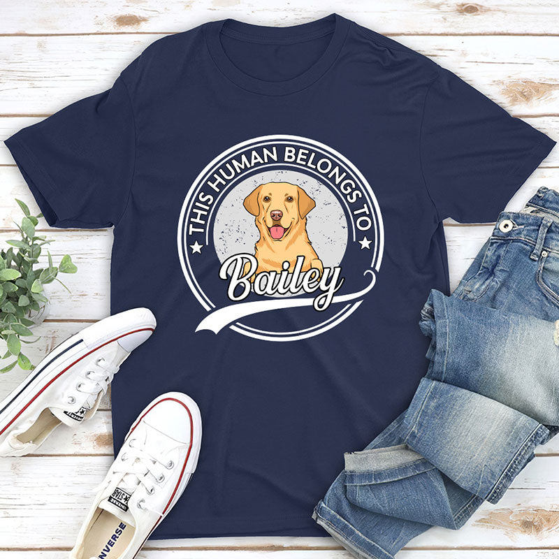 Human Belongs To Dog Version 2 - Personalized Custom Fluorescent Unisex T-shirt