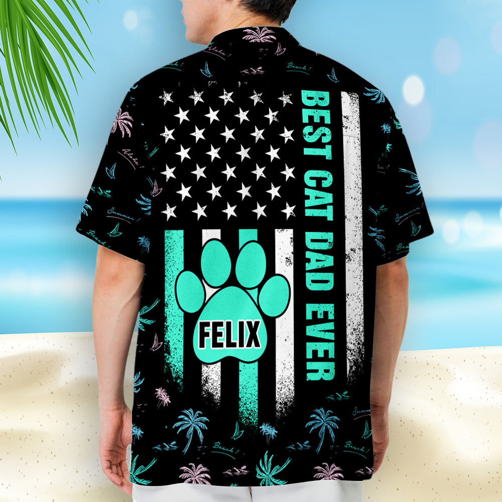 Best Cat Dad Ever Paw - Customizable Personalized Hawaiian Shirt for Summer
