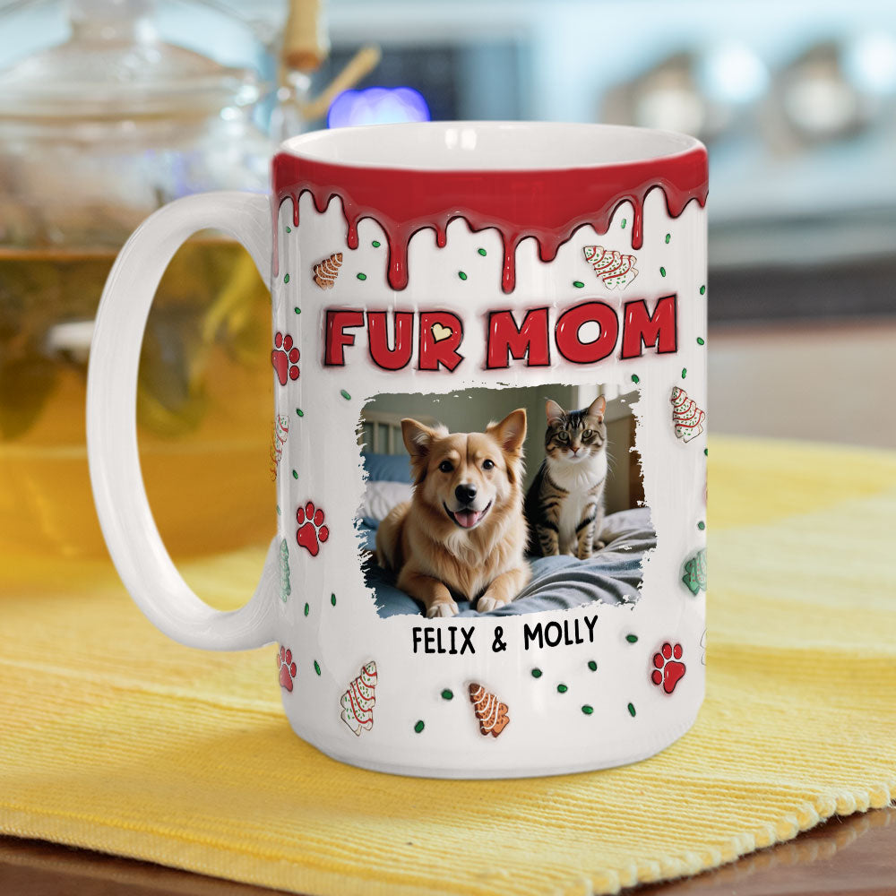 Fur Mom Christmas Cake Personalized Custom 3D Inflated Effect Photo Mug - 11oz & 15oz High - Quality Ceramic