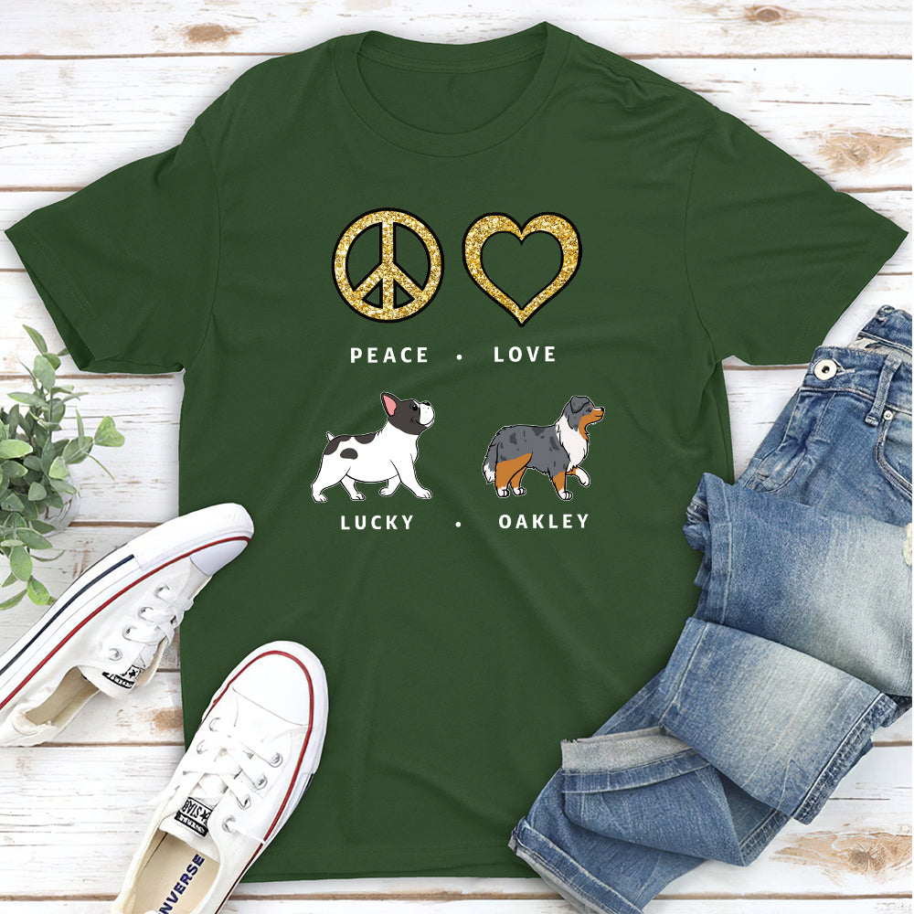 Peace Love Dog Pattern 2 - Personalized Custom Unisex 5.3 oz T-shirt for Pet Lovers