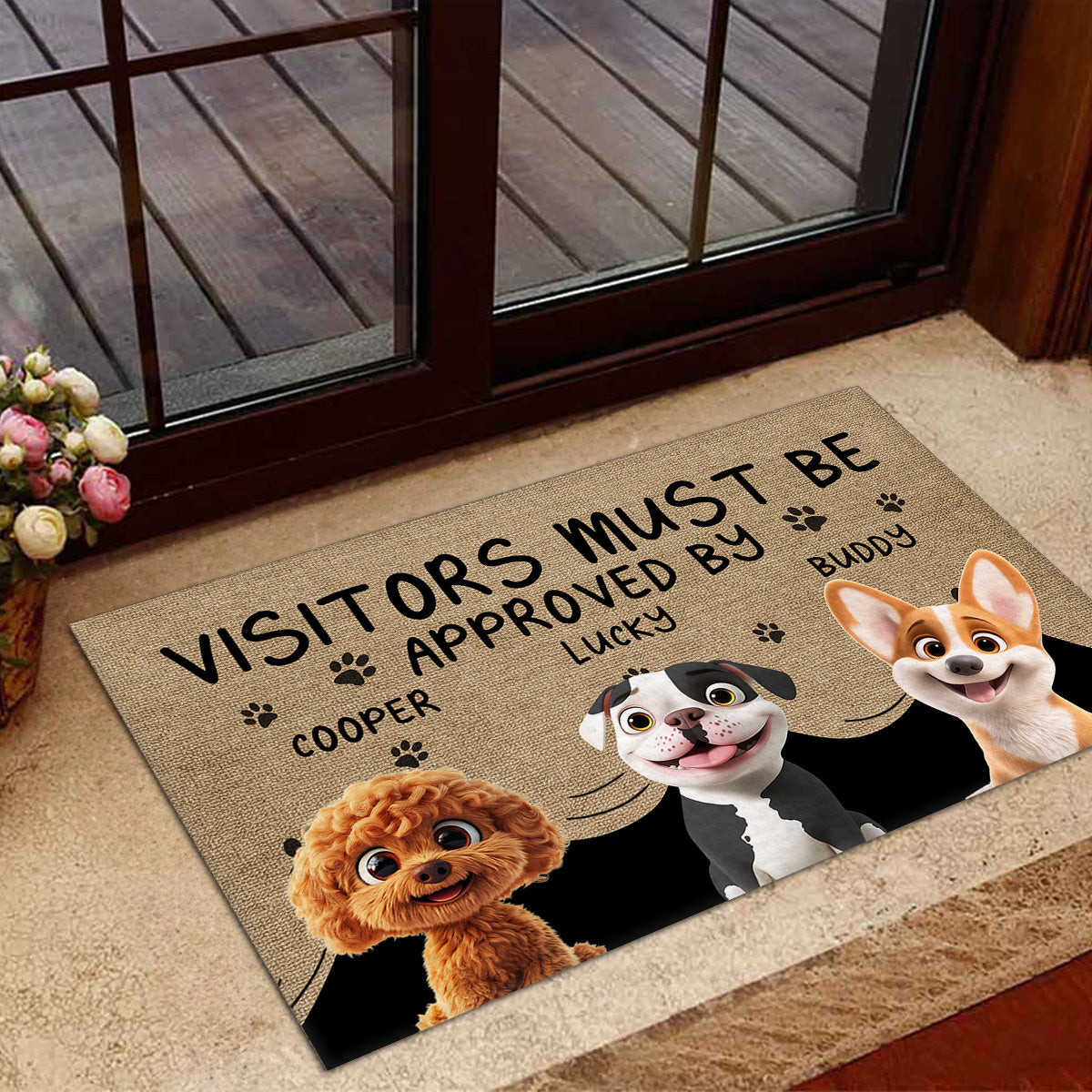 Approved By Dog Cartoon - Personalized Custom Doormat with Sublimation Printing and Multiple Size Options