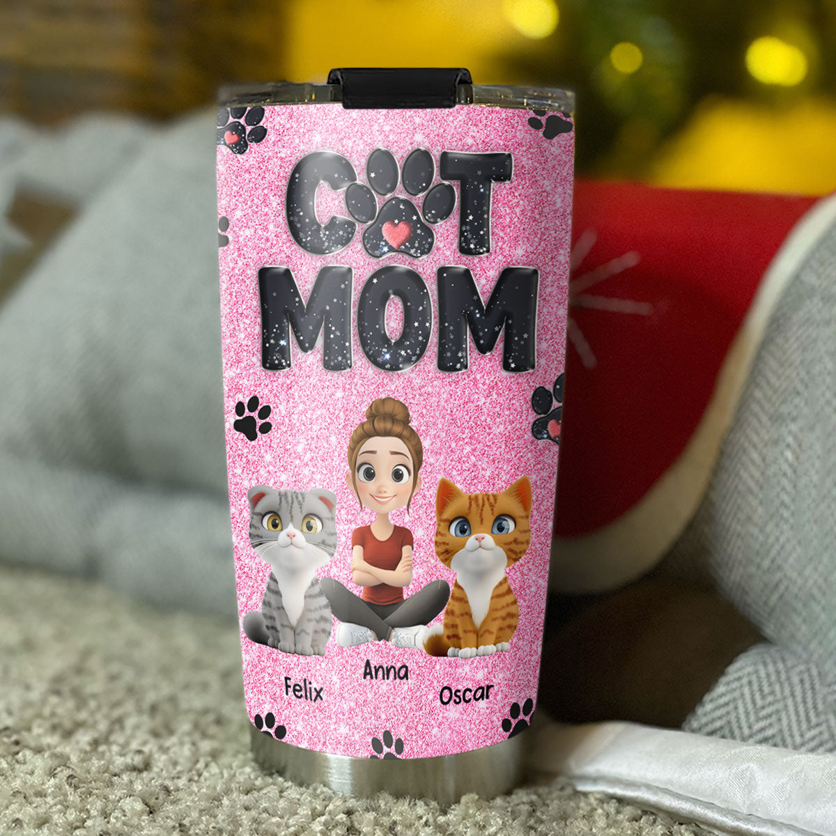 Adorable Cat Mom Blink - Customizable Personalized 20oz Tumbler