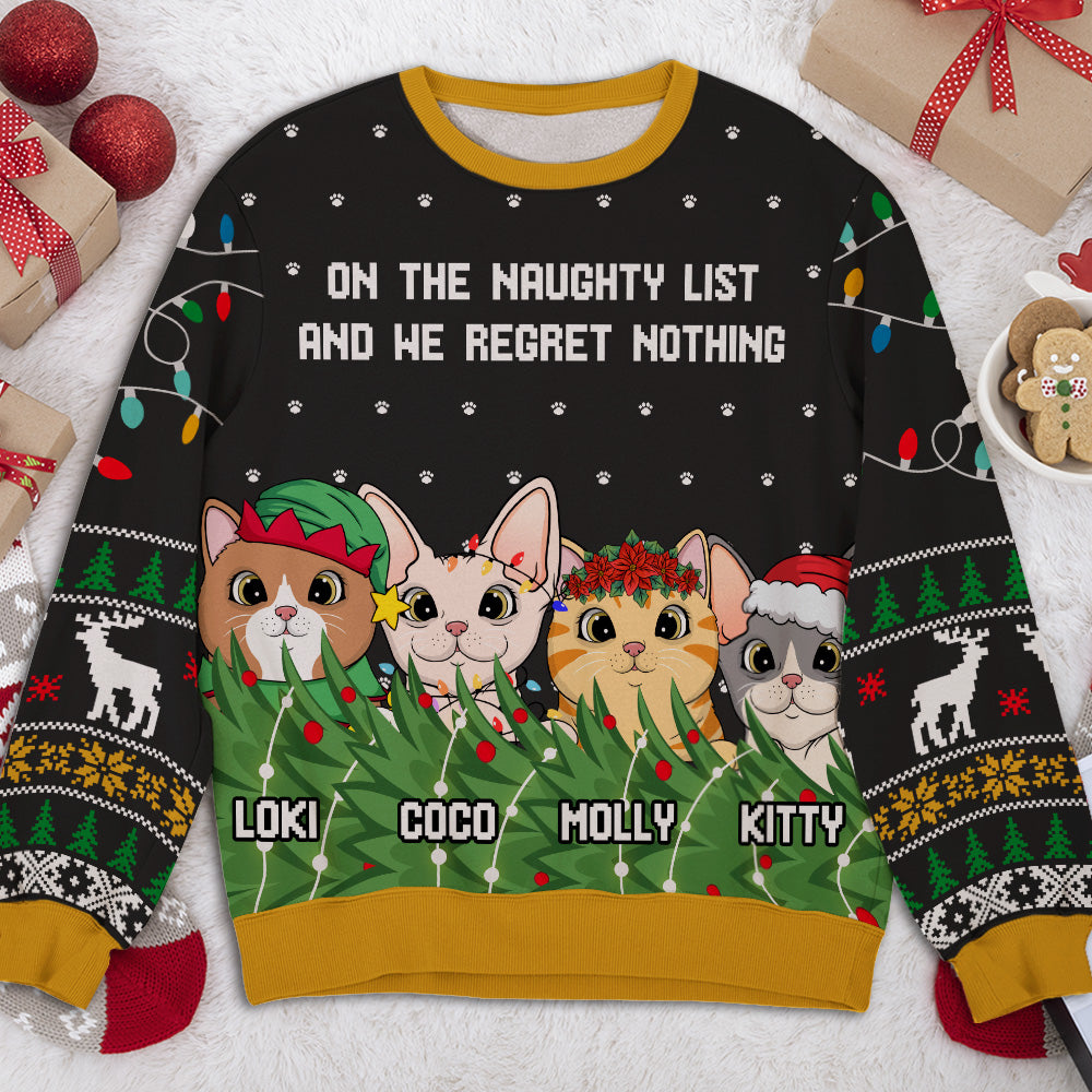 Personalized Custom All-Over-Print 'Cat On Naughty List' Sweatshirt - Ideal Gift for Pet Lovers