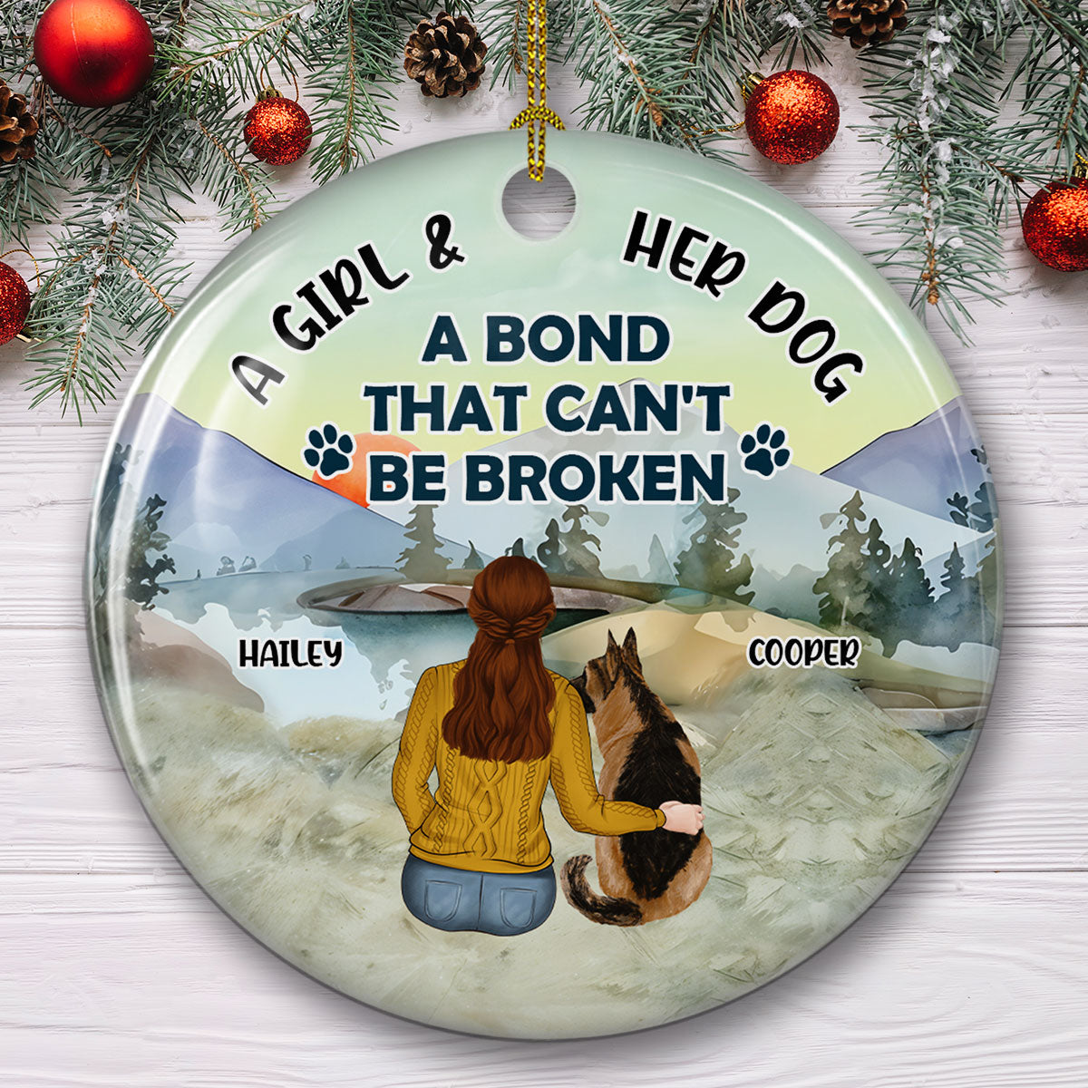 The Unbreakable Bond: Personalized Custom Ceramic Christmas Ornament for Girls and Their Dogs