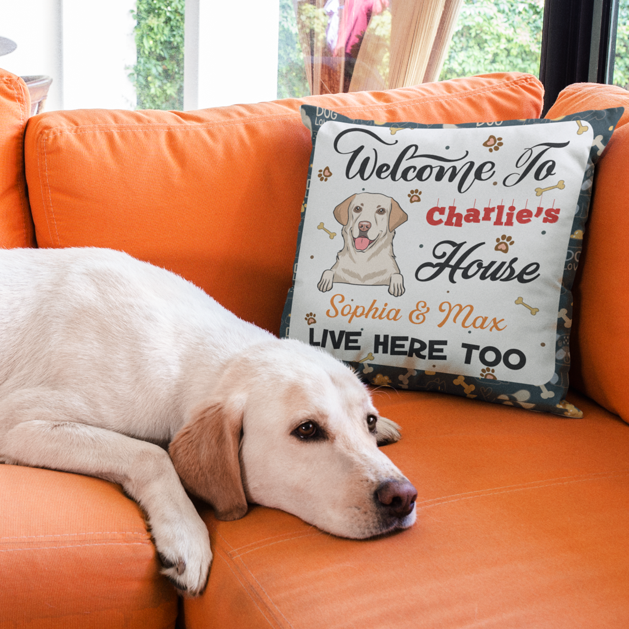 Welcome To My House 1 - Personalized Custom Linen Throw Pillow in 12' x 12' and 18' x 18' Sizes for Pet Lovers