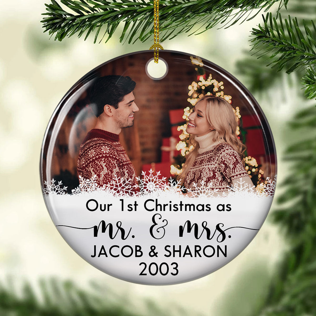 Personalized Custom Circle Ceramic Christmas Ornament for Your First Christmas