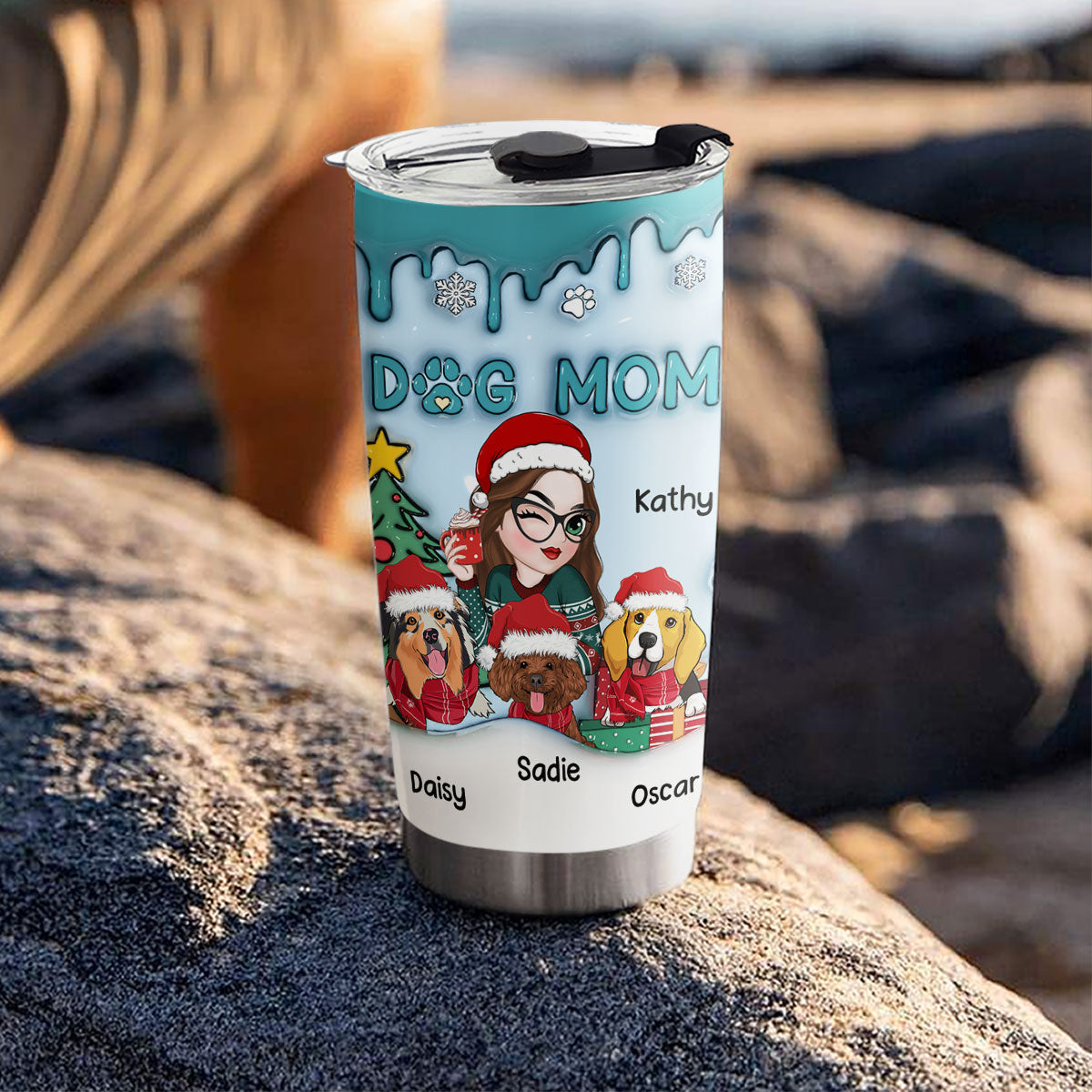 Adorable Dog Mom Christmas - Personalized Custom 3D Inflated Effect 20oz Stainless Steel Tumbler