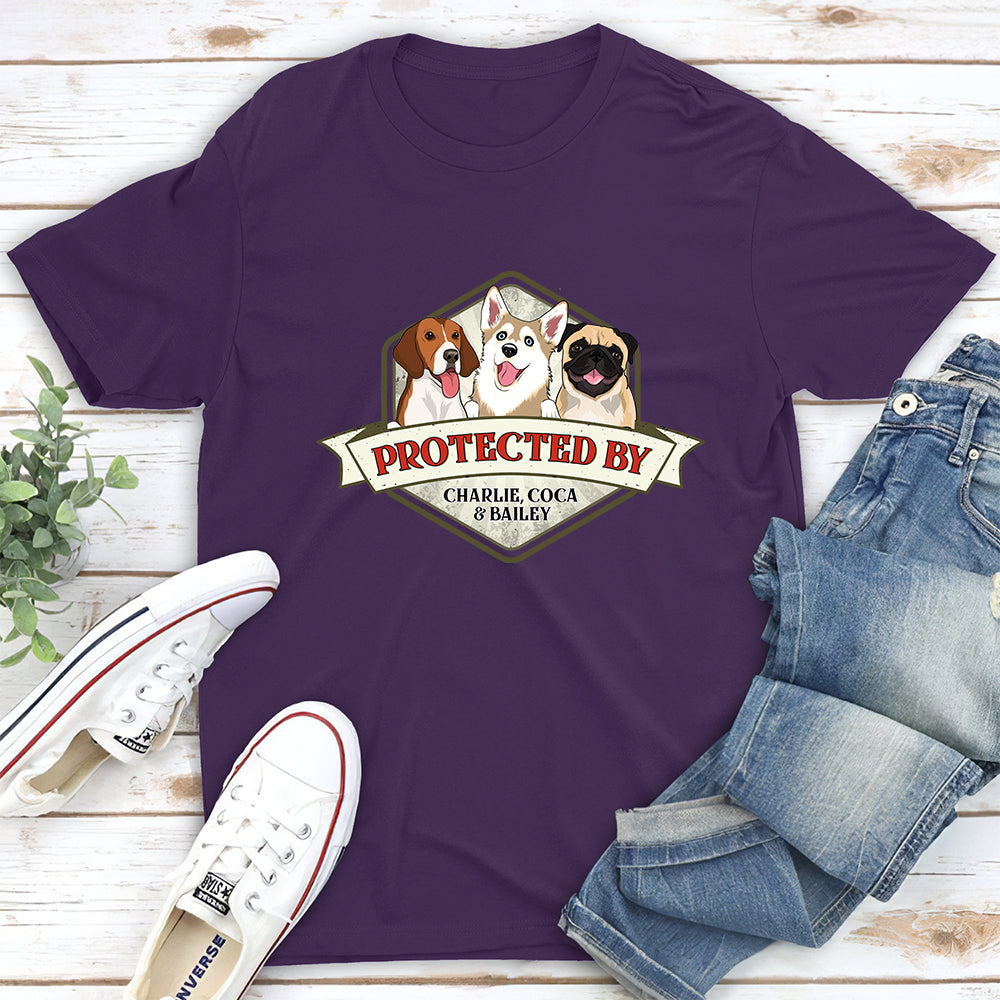 Protected By Dogs Ver 2 - Personalized Custom Unisex 5.3 oz T-Shirt for Pet Lovers