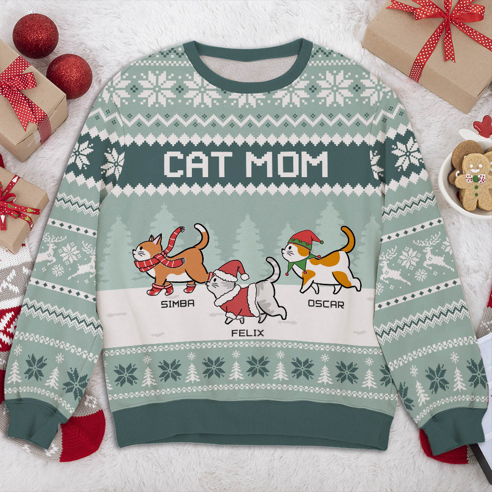 Personalized Custom All-Over-Print Mint Sweatshirt for Cat Moms