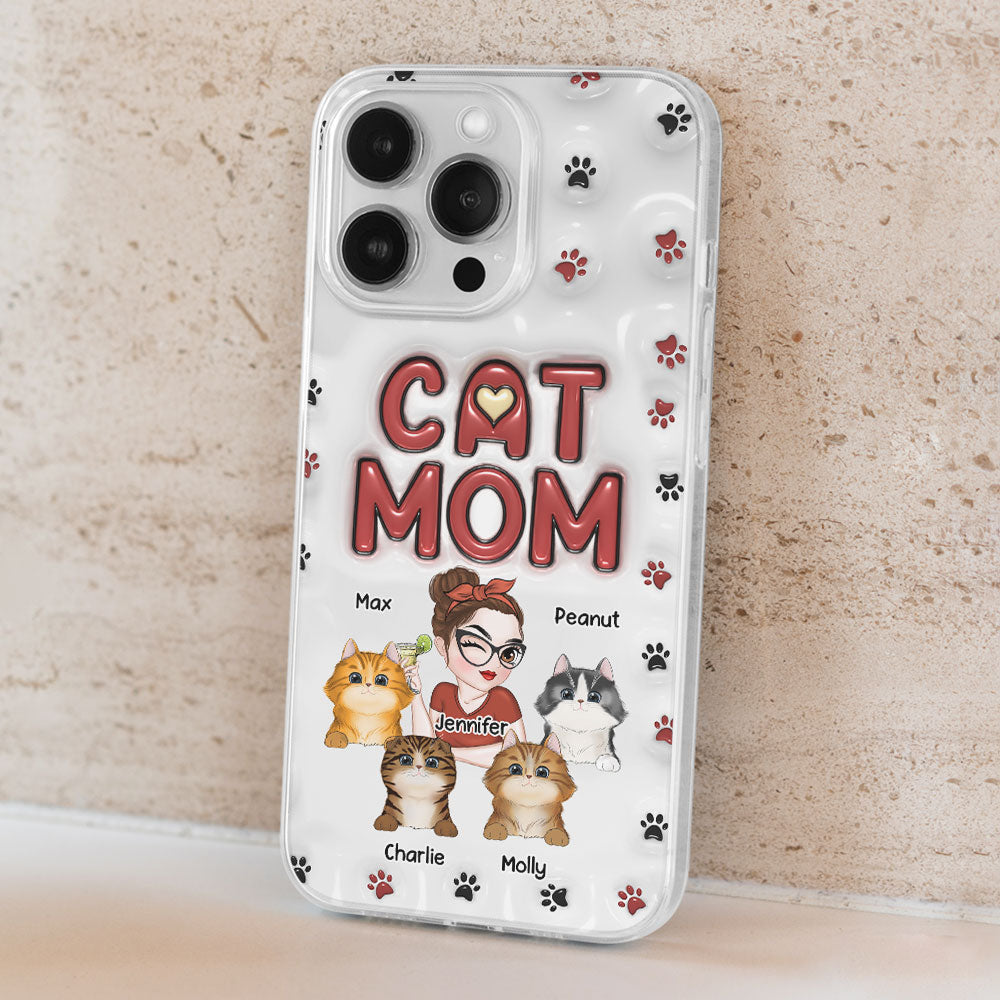 Adorable Cat Mom Personalized 3D Inflated Effect Custom Phone Case for Smartphones