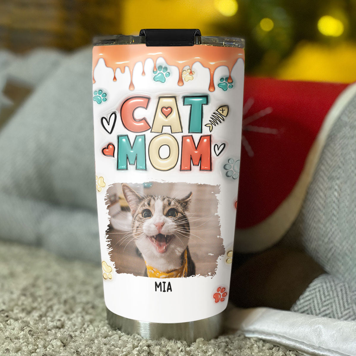 Adorable Customized 3D Inflated Effect Tumbler for Cat Moms with Personalized Photos