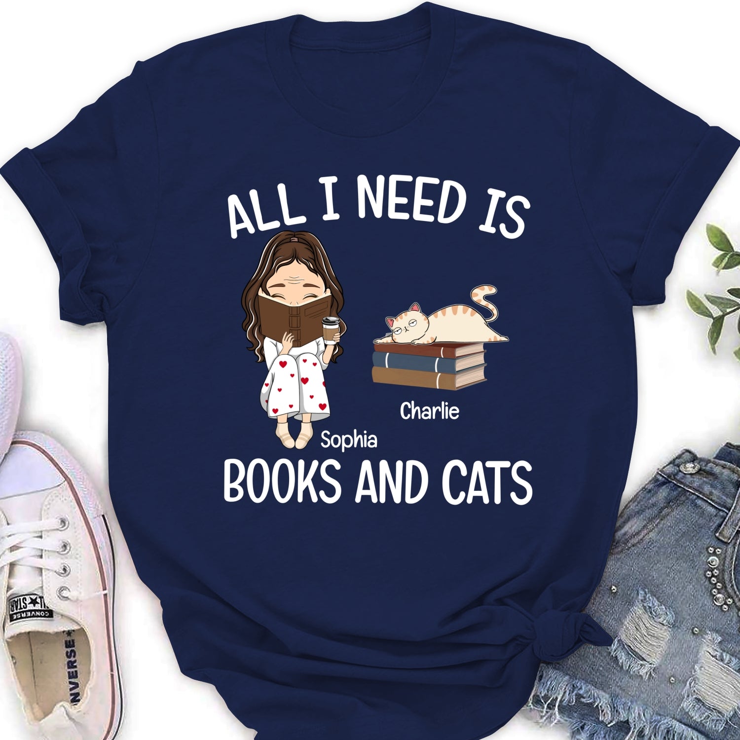 Books And Cats - Exclusive Personalized Custom Women's T-Shirt for Pet Lovers