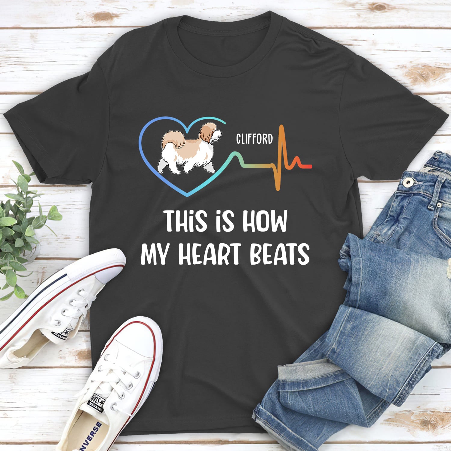 My Heart Beats - Personalized Custom Unisex 5.3 oz T-shirt for Pet Lovers