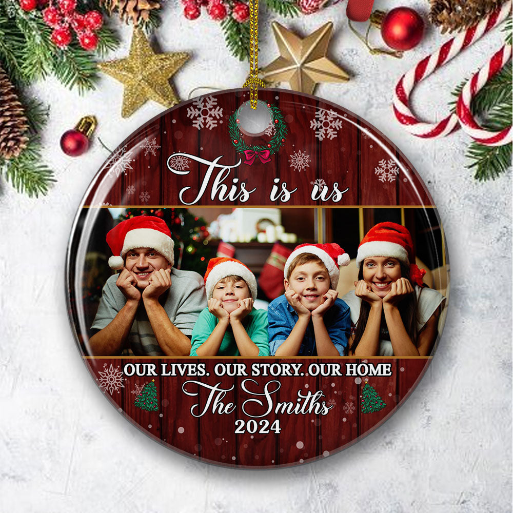 This Is Us - Personalized Custom Photo Circle Ceramic Ornament for Memorable Holidays