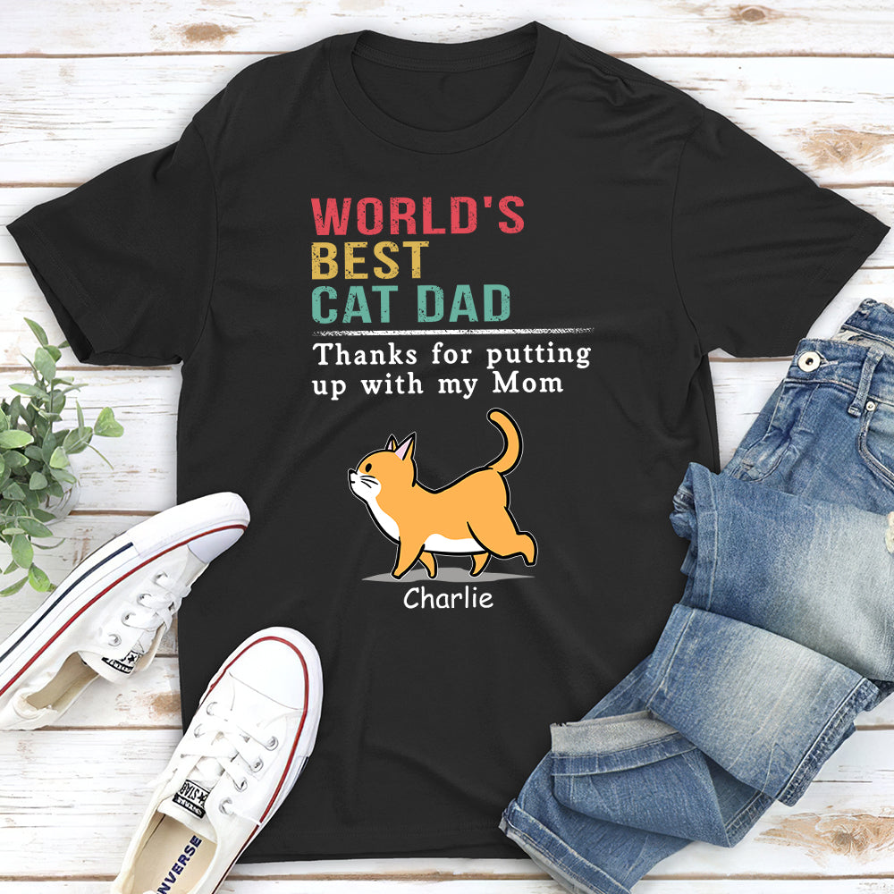 Cat Putting Up With Mom - Personalized Custom Unisex 5.3 oz T-shirt for Pet Lovers