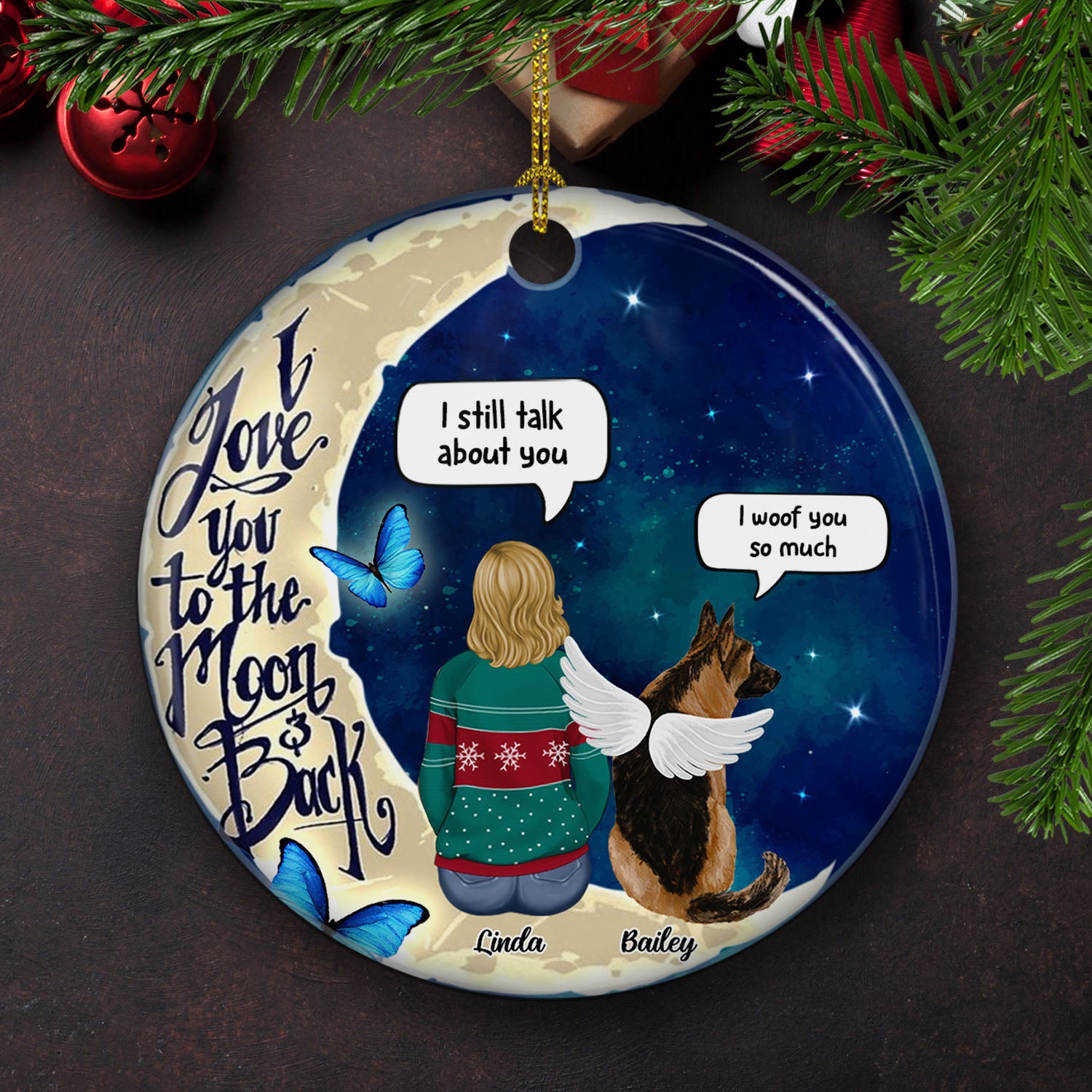 Love You To The Moon And Back - Personalized Custom Circle Premium White Ceramic Christmas Ornament for Pet Lovers