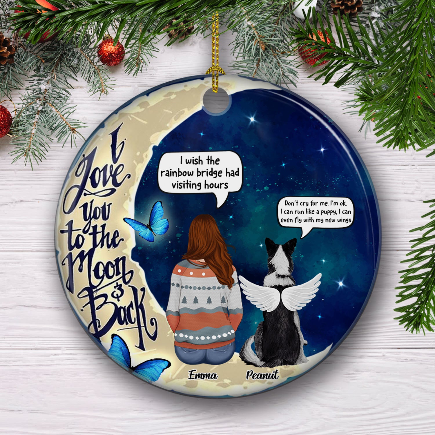 Love You To The Moon And Back - Personalized Custom Circle Premium White Ceramic Christmas Ornament for Pet Lovers