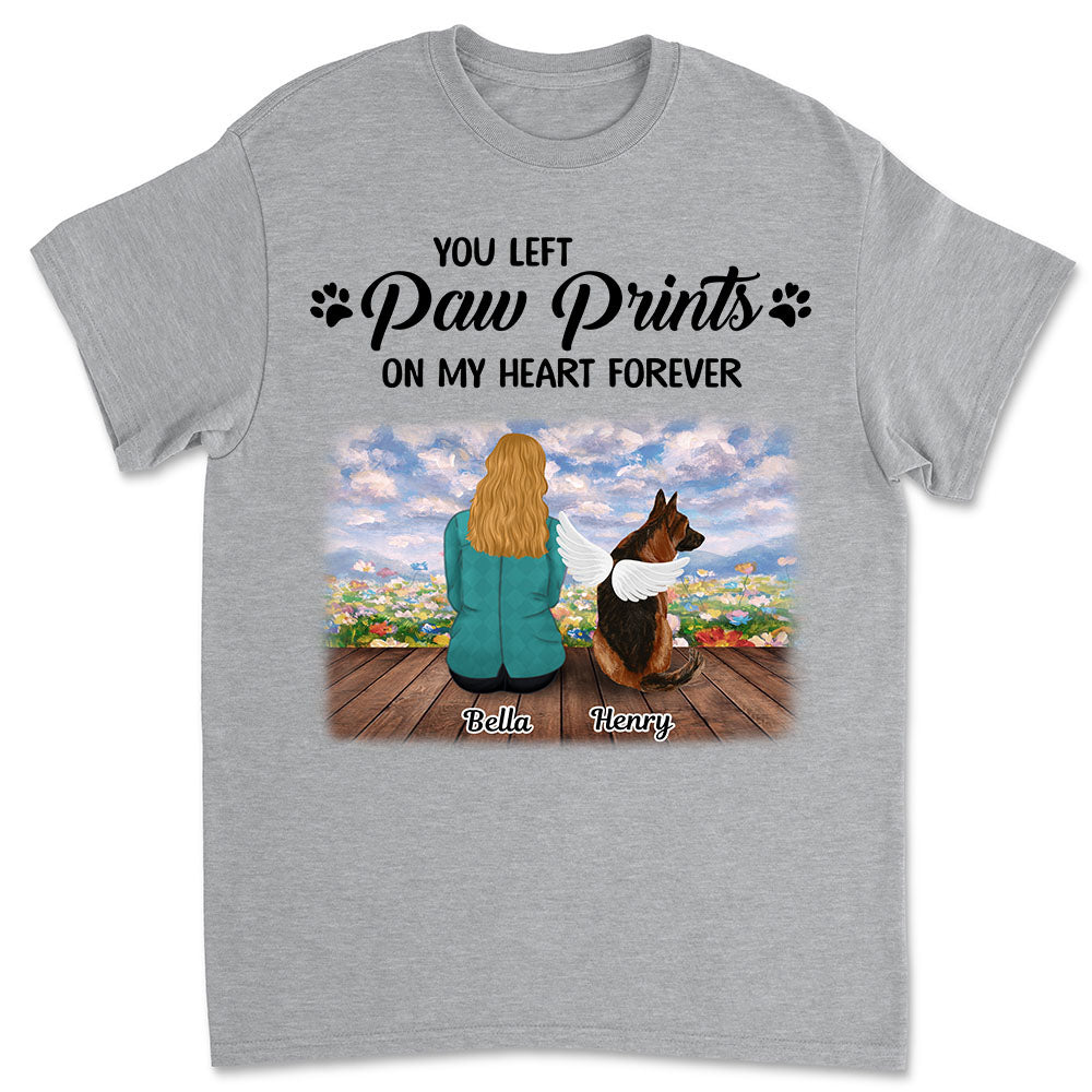 Your Paw Prints On My Heart - Personalized Custom Unisex Memorial T-shirt for Pet Lovers