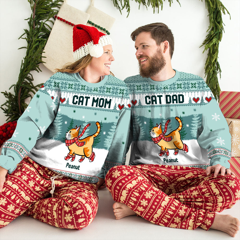 Cat Dad Mom Mint - Personalized Custom All-Over-Print Unisex 8.8 oz Polyester Blend Sweatshirt