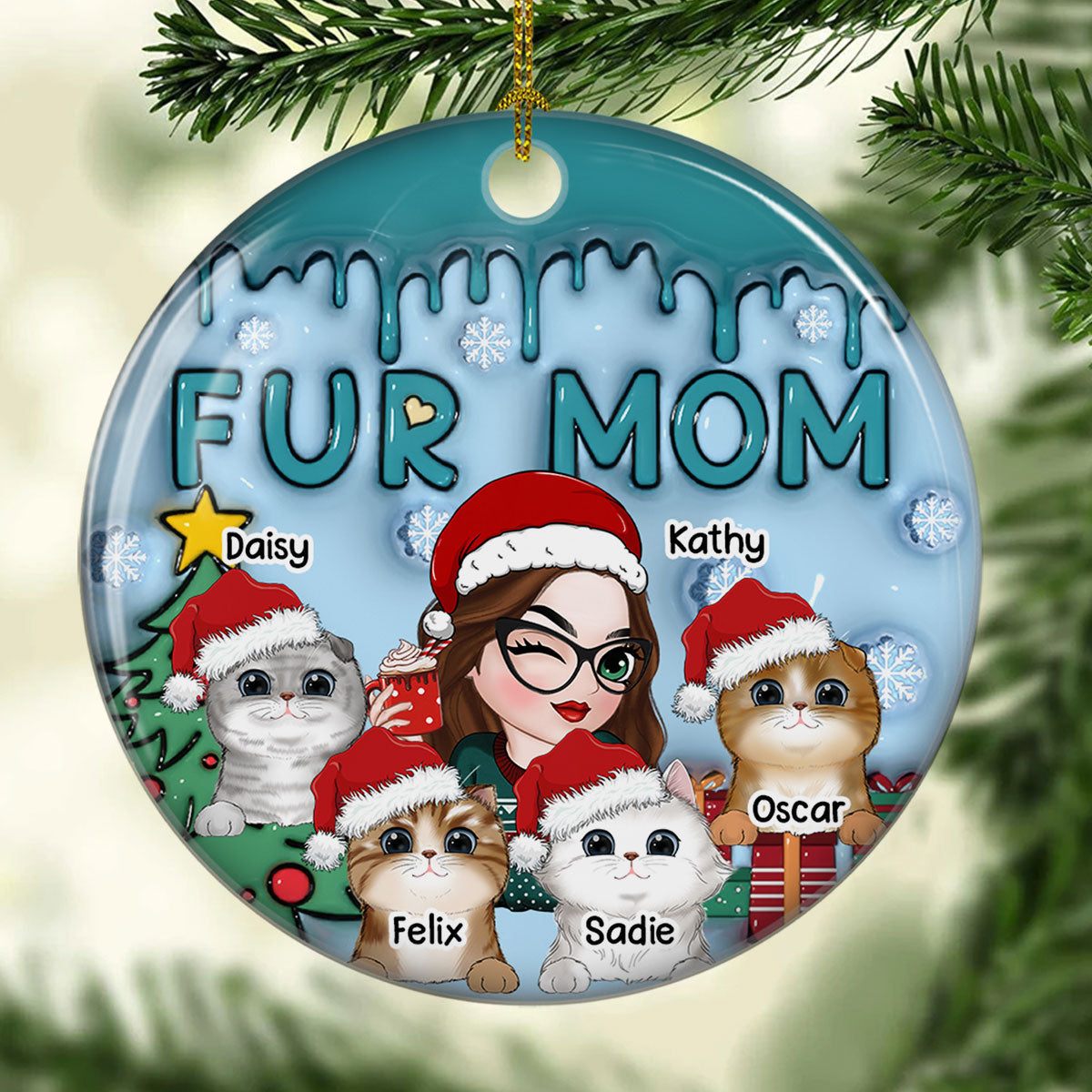 Exquisite Personalized Custom 3D Inflated Effect Premium White Ceramic Ornament for Fur Moms - Ideal Christmas Keepsake