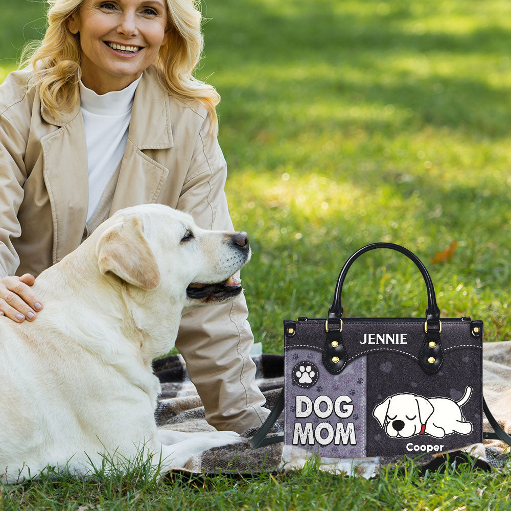 Personalized Custom Leather Bag for Dog Moms with Paw Print Design