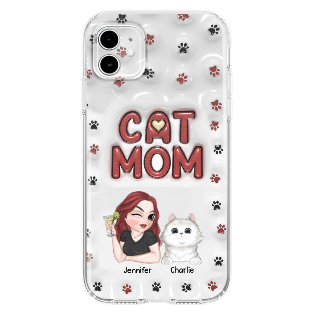 Adorable Cat Mom Personalized 3D Inflated Effect Custom Phone Case for Smartphones