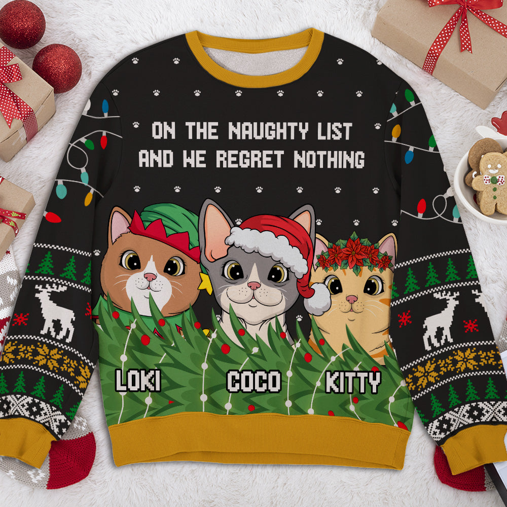 Personalized Custom All-Over-Print 'Cat On Naughty List' Sweatshirt - Ideal Gift for Pet Lovers