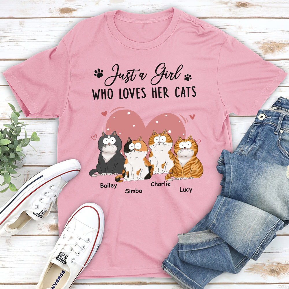 A Girl Loves Cats - Personalized Custom Unisex 5.3 oz T-shirt for Pet Lovers