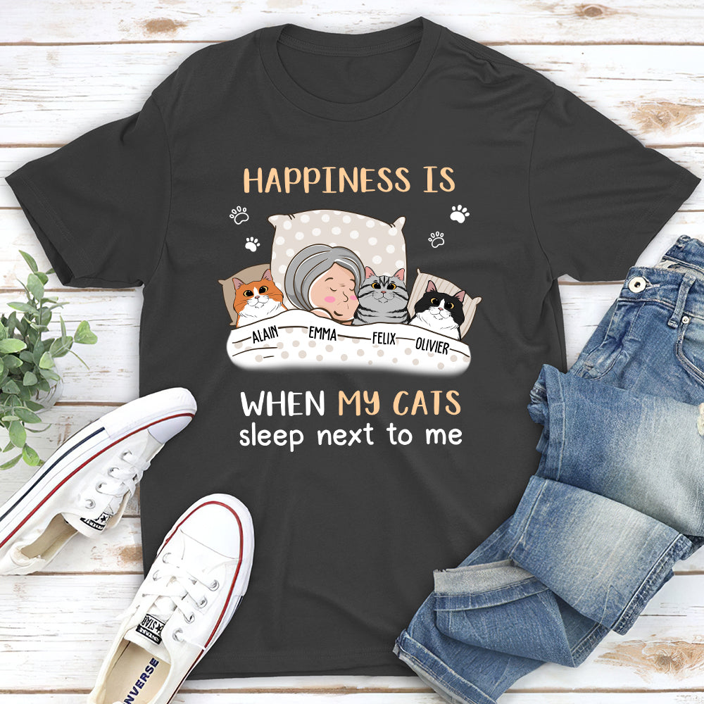 Cats Sleep Next To - Personalized Custom Unisex 5.3 oz T-shirt for Pet Lovers