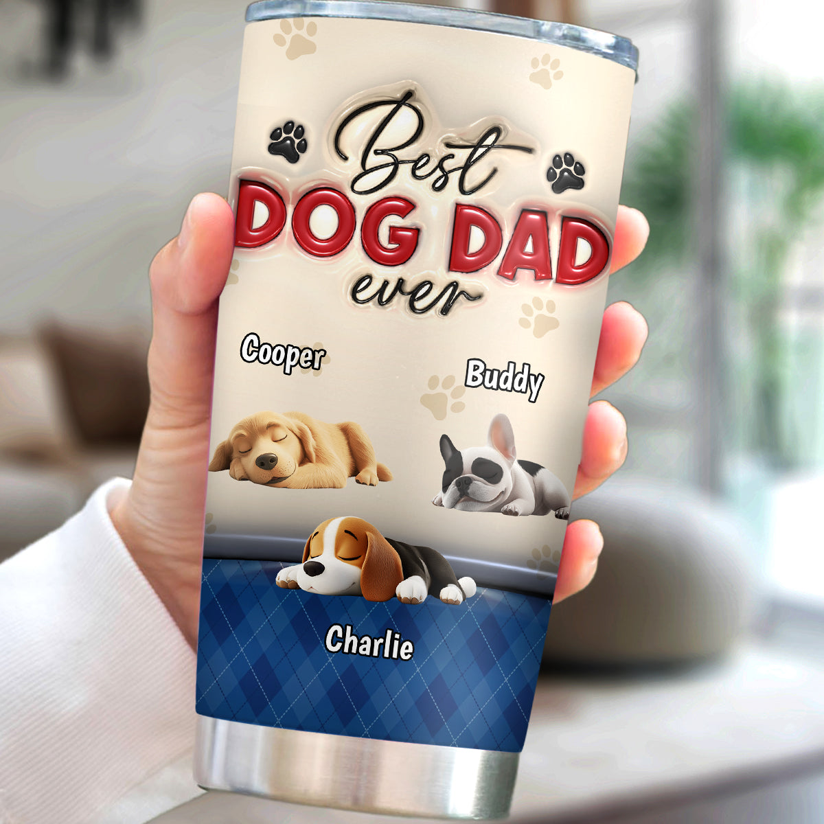Best Handsome Dog Dad Ever - Personalized Custom 3D Inflated Effect 20oz Stainless Steel Tumbler with Thousands of Cool Designs