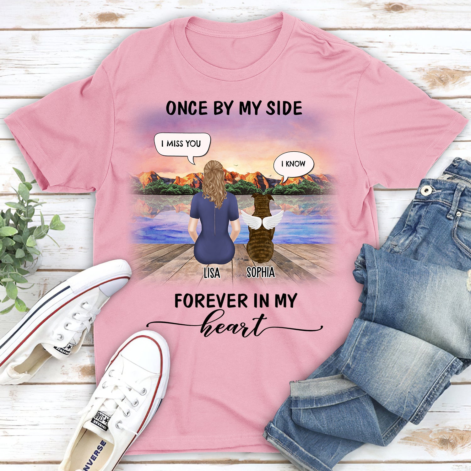Once By My Side Speech Sunset - Personalized Custom Unisex Memorial T-shirt for Pet Lovers