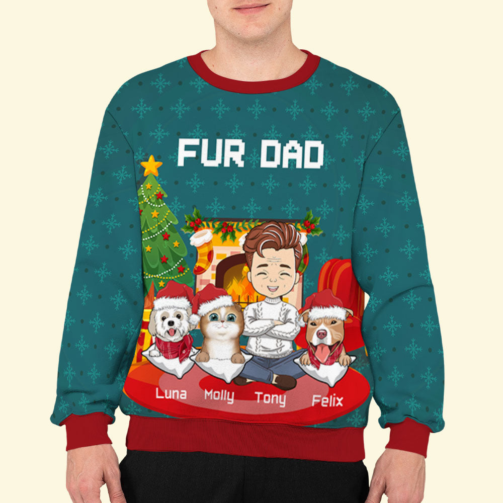 Christmas At Home - Personalized Custom All-Over-Print Unisex 8.8 oz Polyester Blend Sweatshirt for Pet Lovers