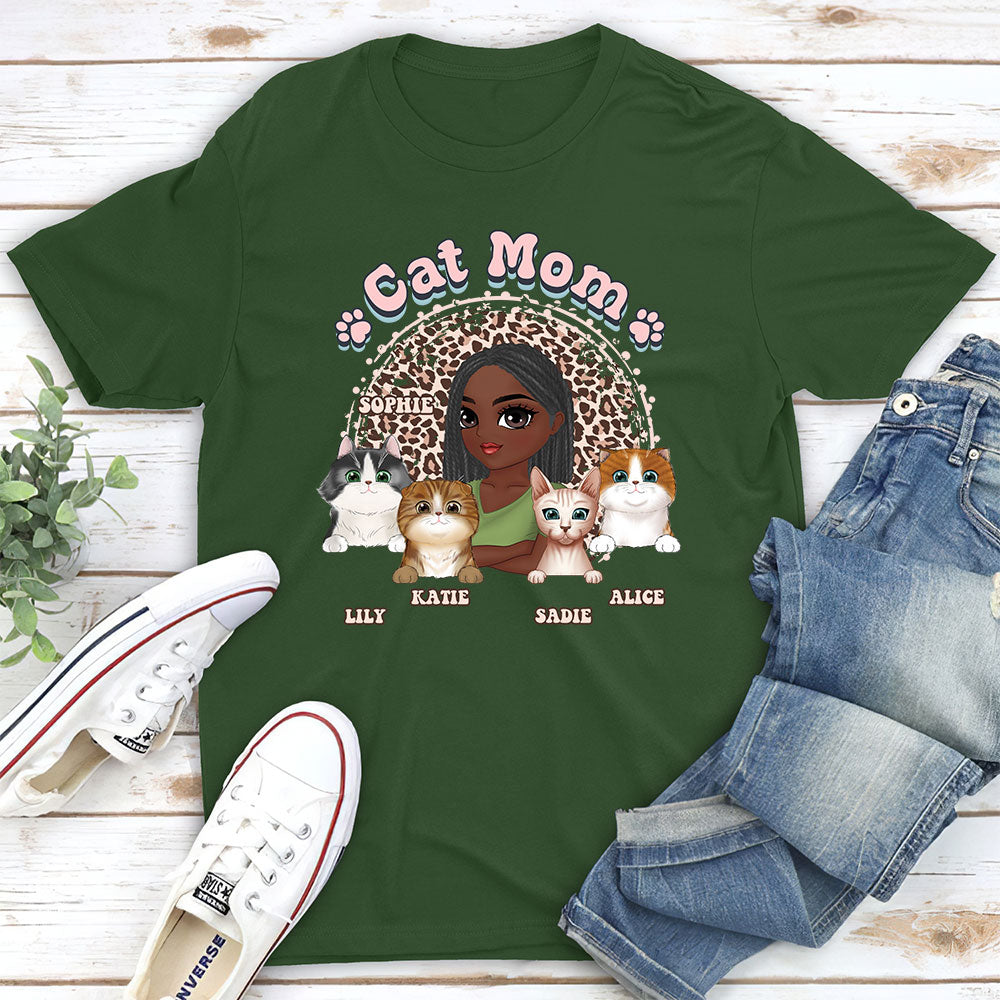 Stylish Cat Mom Leopard Personalized Custom Unisex 5.3 oz T-shirt