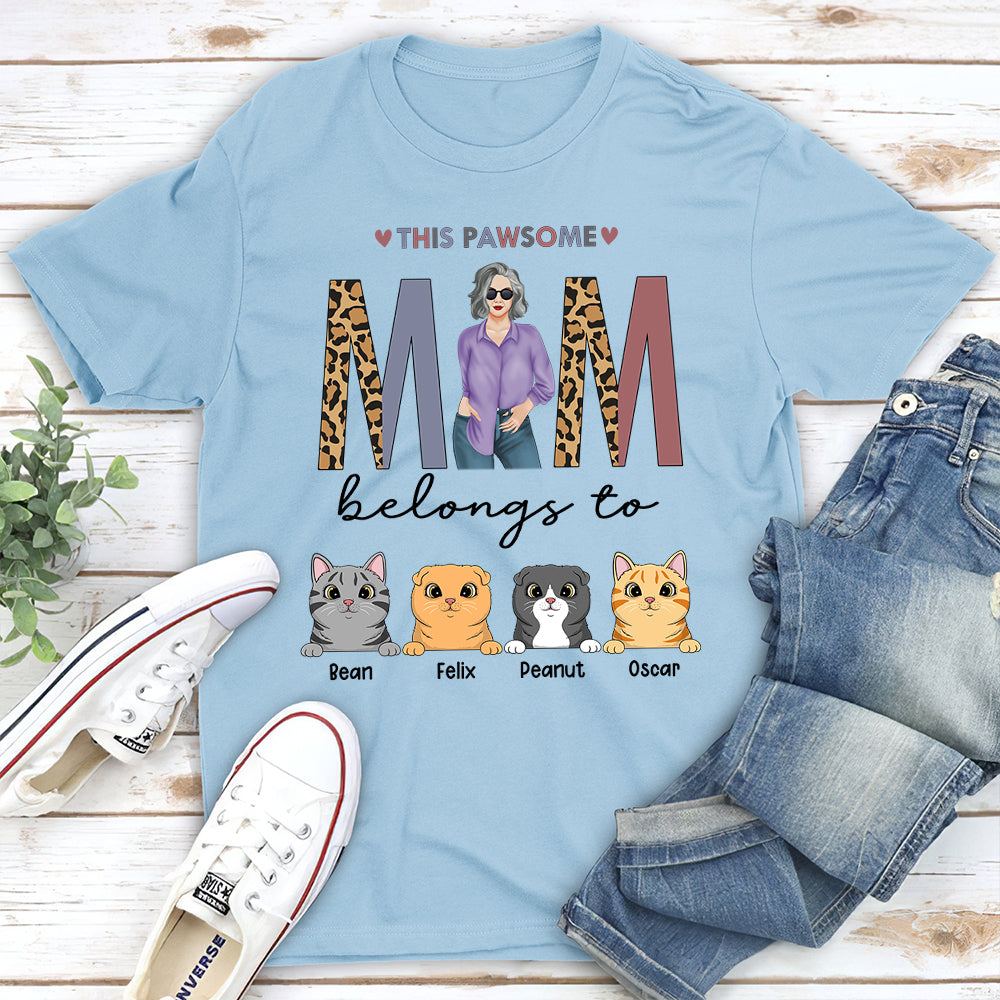 Pawsome Mom Belongs To - Personalized Custom Unisex 5.3 oz Heavy Cotton T-shirt