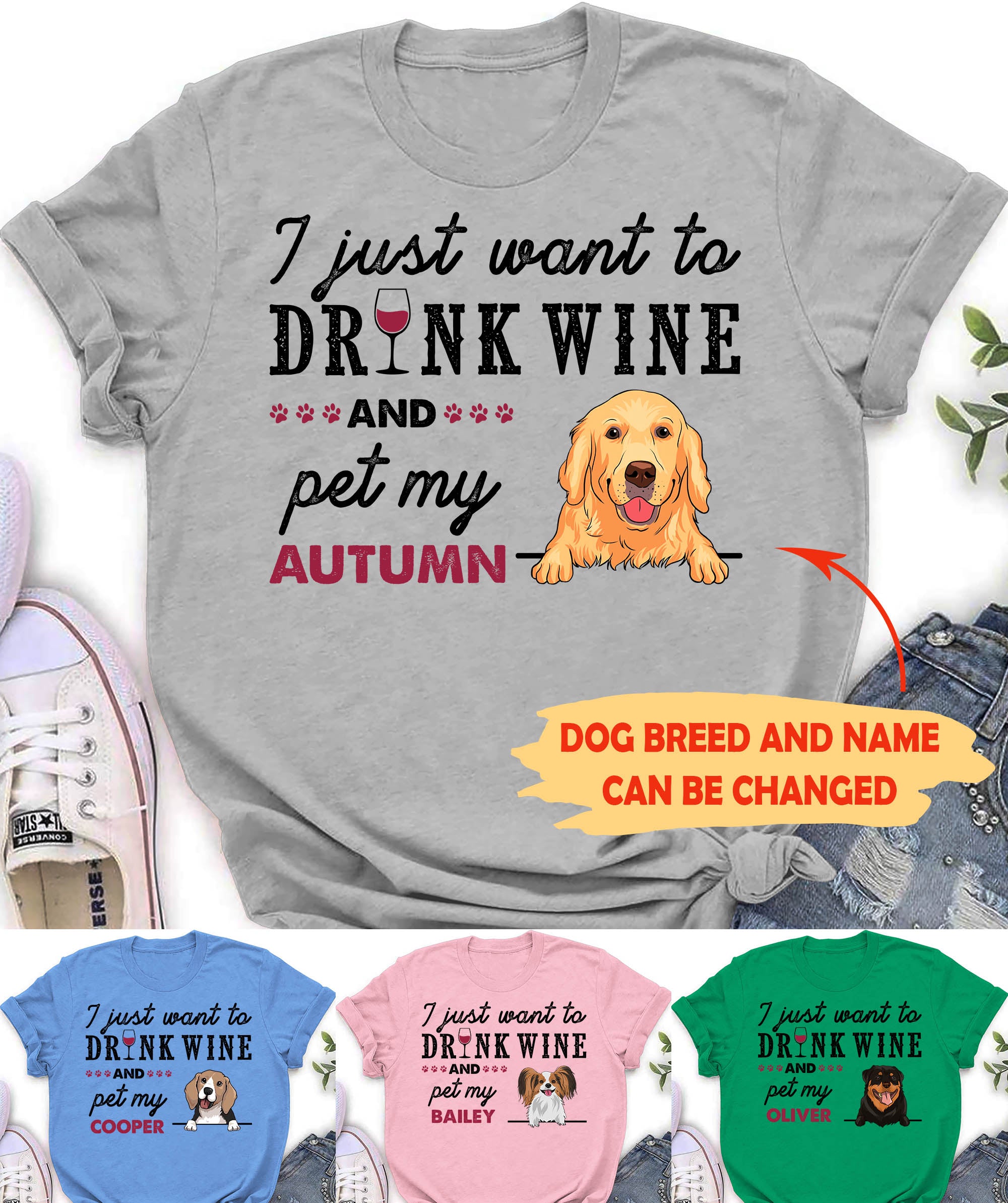 Drink Wine And Pet - Personalized Custom Unisex 5.3 oz T-shirt