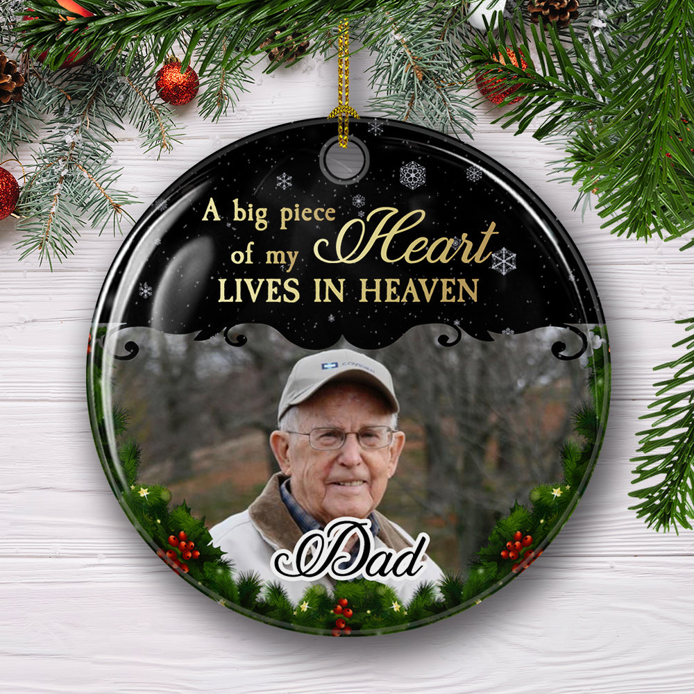 In Heaven, In Memory - Exquisite Personalized Custom Photo Circle Ceramic Ornament for Cherished Memories