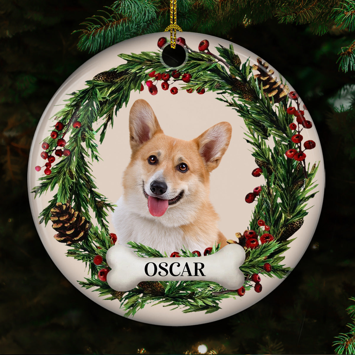 Custom Photo Adorable Pet Face - Personalized Custom Circle Ceramic Christmas Ornament