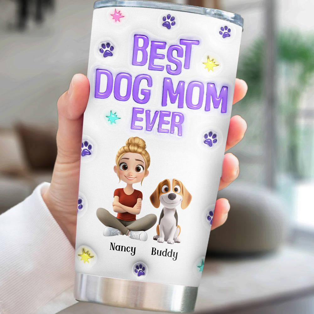 Unique Personalized Custom 3D Inflated Effect Dog Mom Power Cartoon Chibi Tumbler