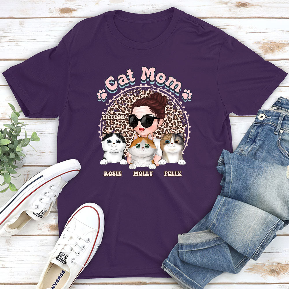 Stylish Cat Mom Leopard Personalized Custom Unisex 5.3 oz T-shirt